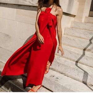 ANTONIO MELANI Red Strapless Bow-Front Maxi Dress